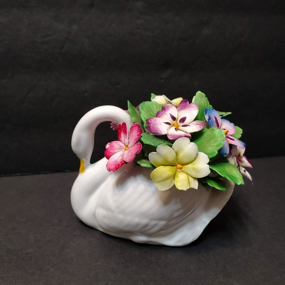 Royal Adderley Porcelain Swan with Flowers, Bone China, England, Vintage, Floral